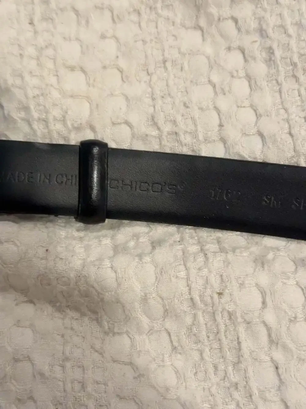 Chico's Small Black Split Leather Belt with Silver Tone Circle Buckle